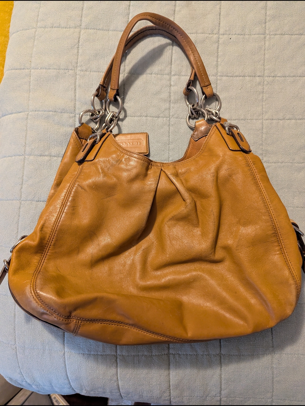 Coach Tan Leather Hobo Bag with Silver Hardware